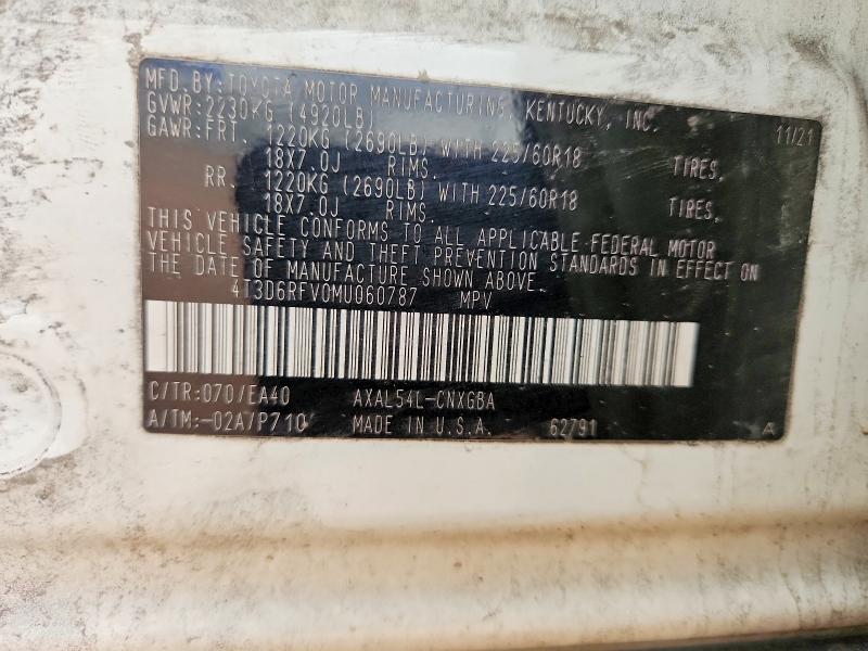 Aukcja sprzedaży 2021 Toyota Rav4, vin: 4T3D6RFV0MU060787, numer aukcji: 50474046