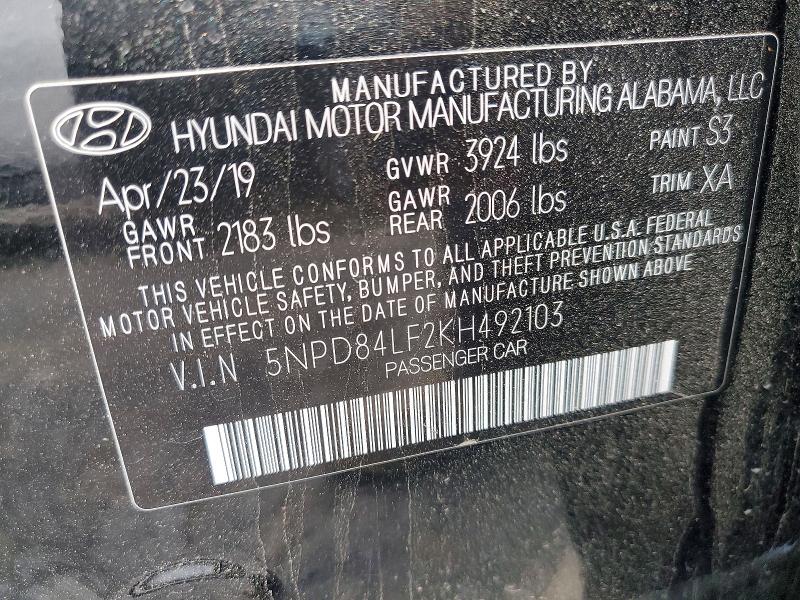 2019 Hyundai Elantra მანქანა იყიდება აუქციონზე, vin: 5NPD84LF2KH492103, აუქციონის ნომერი: 50075476