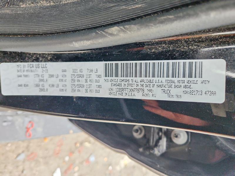 2019 Ram 1500 მანქანა იყიდება აუქციონზე, vin: 1C6SRFFT1KN779778, აუქციონის ნომერი: 48620316