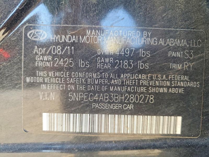50178206 :رقم المزاد ، 5NPEC4AB3BH280278 vin ، 2011 Hyundai Sonata مزاد بيع