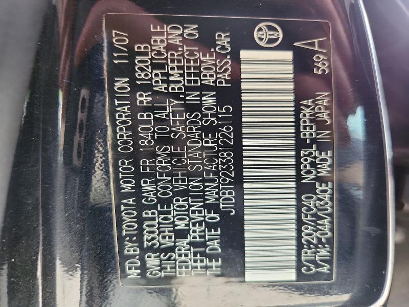 Aukcja sprzedaży 2008 Toyota Yaris, vin: JTDBT923381226115, numer aukcji: 49829236