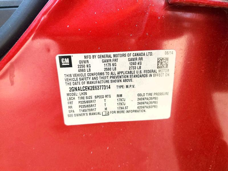 49803816 :رقم المزاد ، 2GNALCEK2E6377314 vin ، 2014 Chevrolet Equinox مزاد بيع