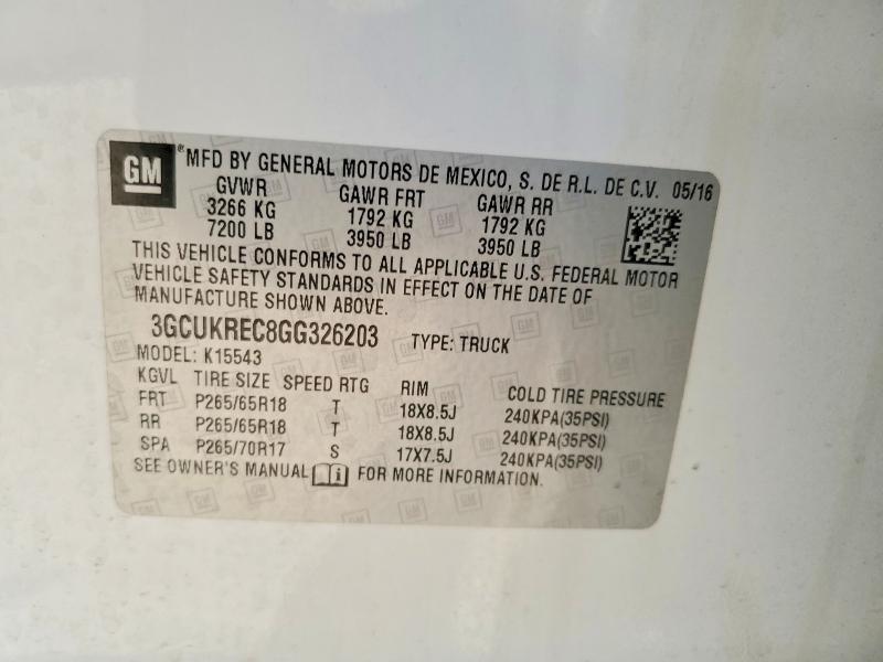 Aukcja sprzedaży 2016 Chevrolet Silverado, vin: 3GCUKREC8GG326203, numer aukcji: 48442336