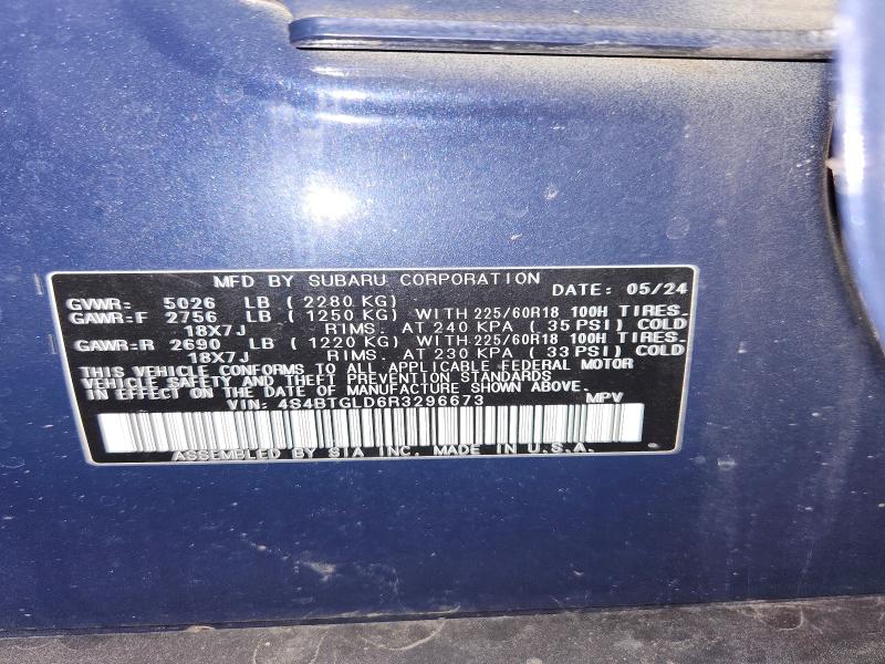 Aukcja sprzedaży 2024 Subaru Outback, vin: 4S4BTGLD6R3296673, numer aukcji: 50921866