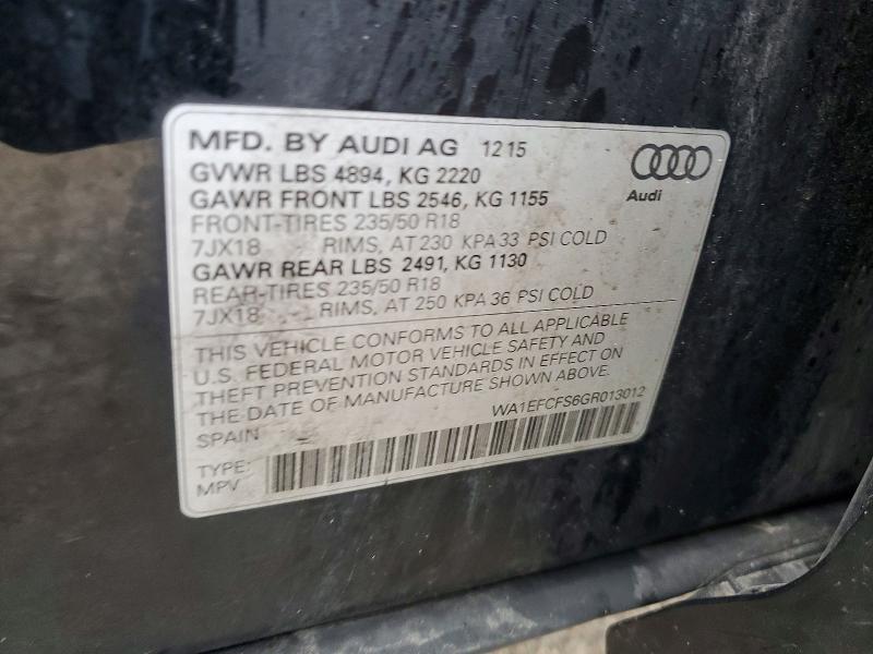 2016 Audi Q3 მანქანა იყიდება აუქციონზე, vin: WA1EFCFS6GR013012, აუქციონის ნომერი: 48741956