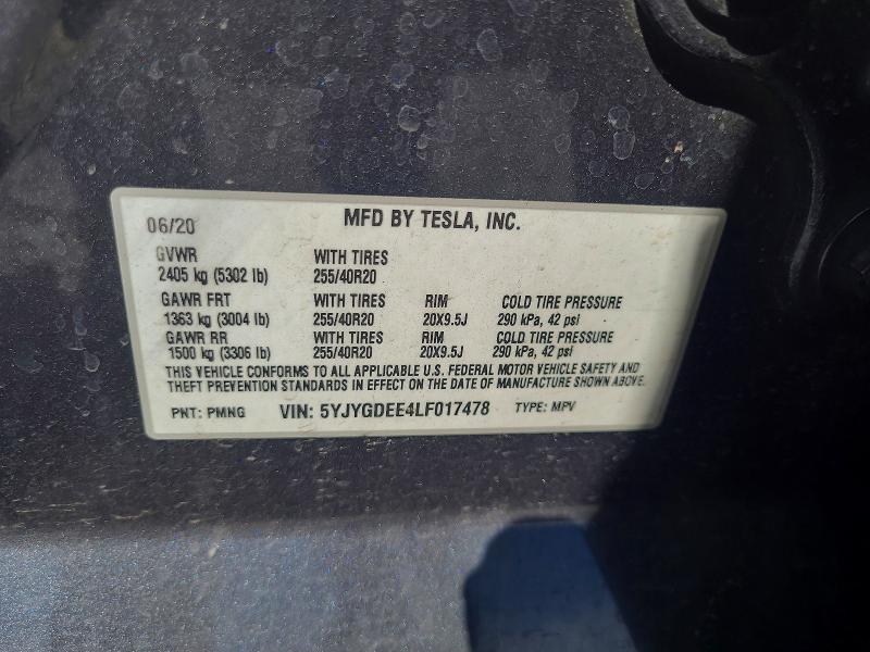 Продаж на аукціоні авто 2020 Tesla Model Y, vin: 5YJYGDEE4LF017478, номер лоту: 49825026