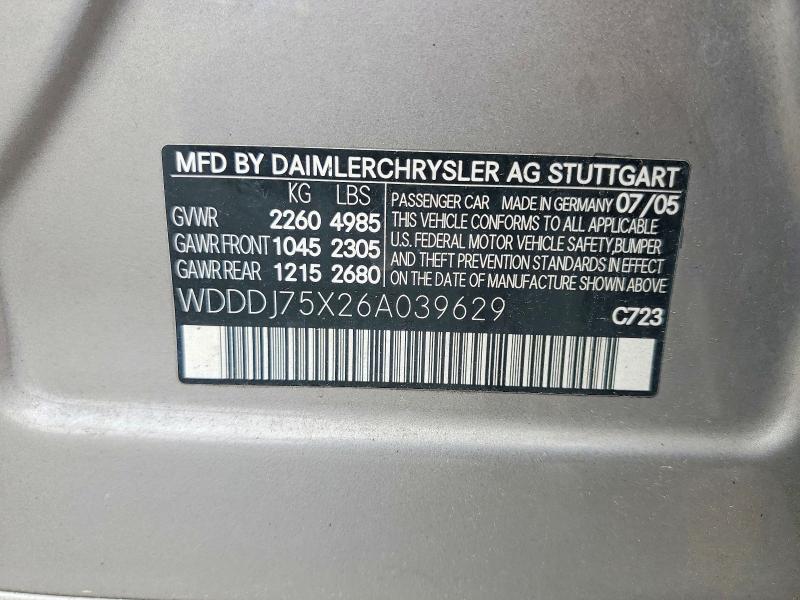 41992136 :رقم المزاد ، WDDDJ75X26A039629 vin ، 2006 Mercedes-benz Cls مزاد بيع