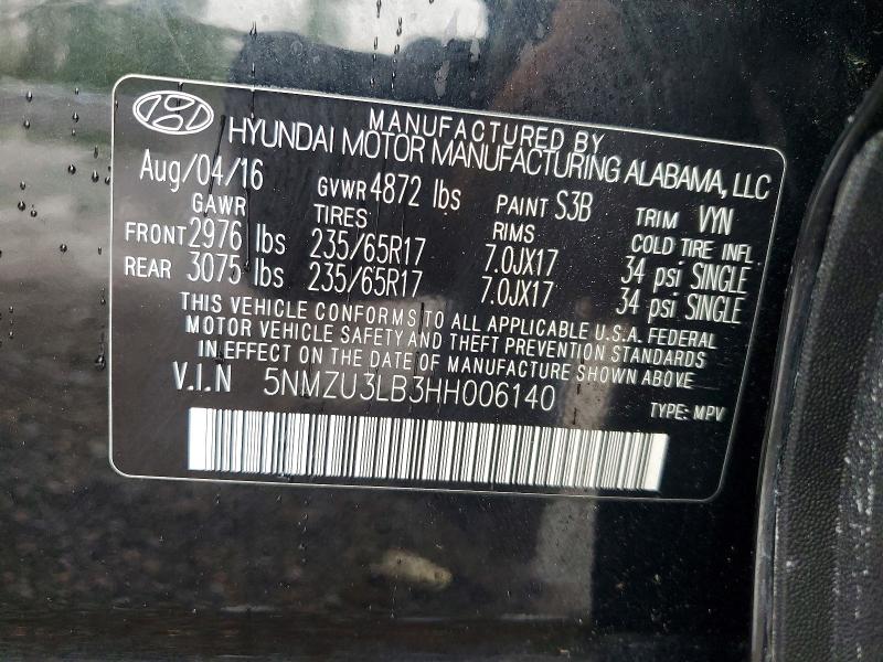 50673746 :رقم المزاد ، 5NMZU3LB3HH006140 vin ، 2017 Hyundai Santa Fe Sport مزاد بيع