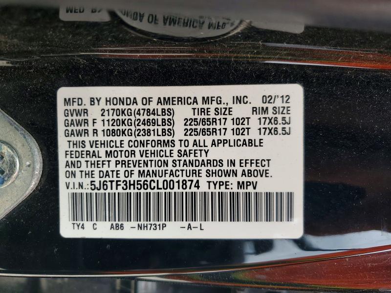 Продажа на аукционе авто 2012 Honda Crosstour, vin: 5J6TF3H56CL001874, номер лота: 49914556