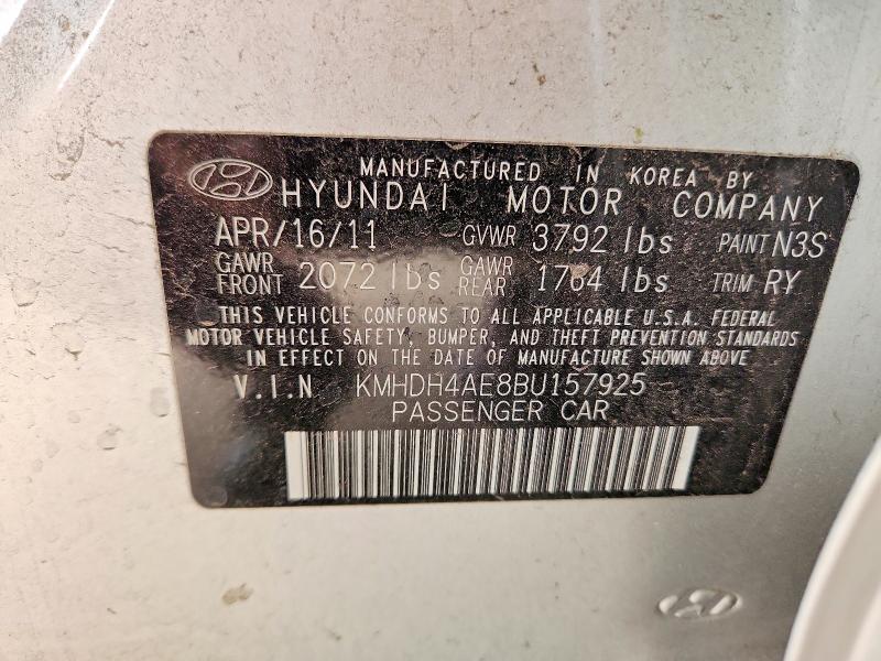 2011 Hyundai Elantra მანქანა იყიდება აუქციონზე, vin: KMHDH4AE8BU157925, აუქციონის ნომერი: 49506746