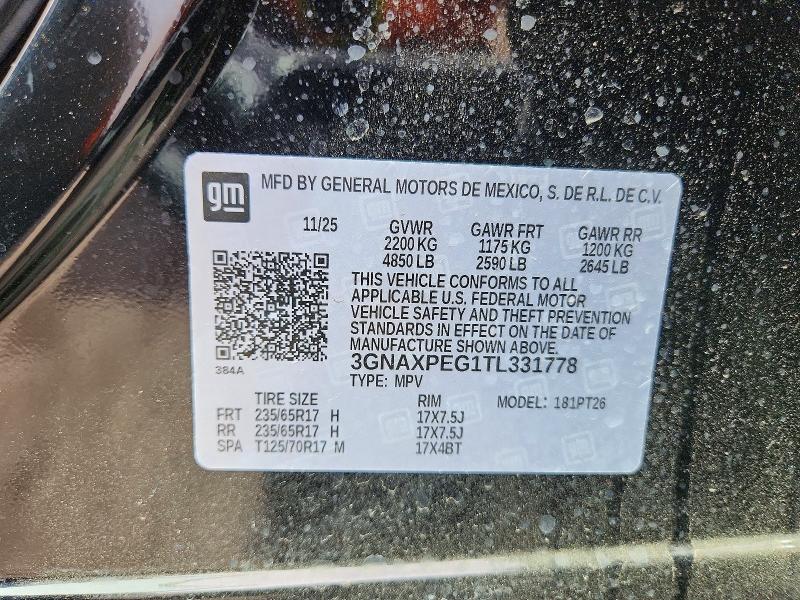 2026 Chevrolet Equinox მანქანა იყიდება აუქციონზე, vin: 3GNAXPEG1TL331778, აუქციონის ნომერი: 49716416