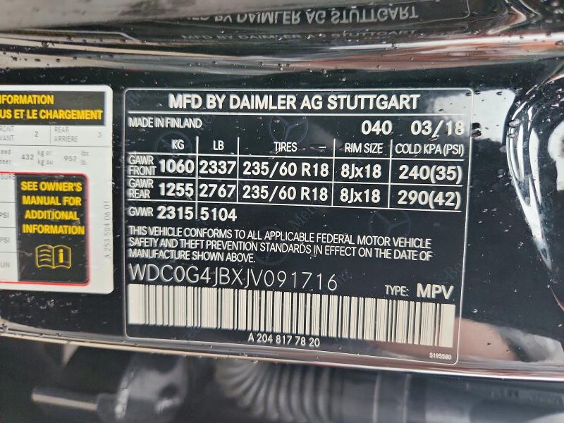 Продажа на аукционе авто 2018 Mercedes-benz Glc, vin: WDC0G4JBXJV091716, номер лота: 51997196