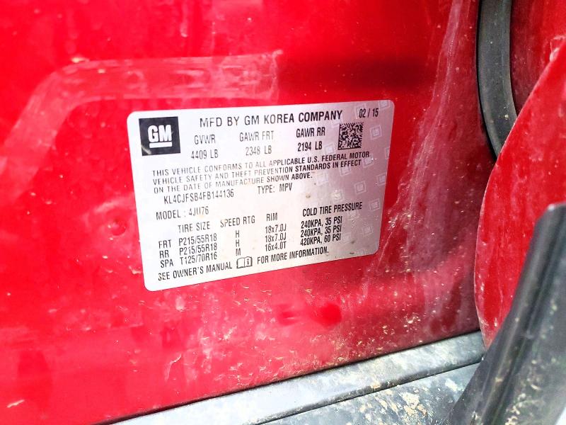 47942646 :رقم المزاد ، KL4CJFSB4FB144136 vin ، 2015 Buick Encore مزاد بيع