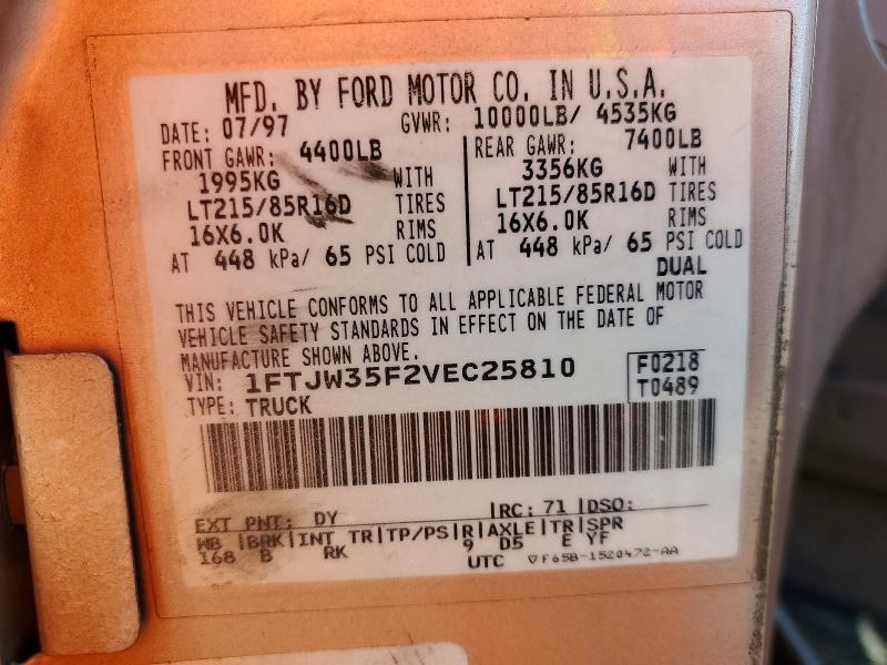 Продаж на аукціоні авто 1997 Ford F350, vin: 1FTJW35F2VEC25810, номер лоту: 49990856