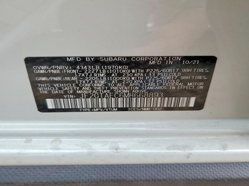 Aukcja sprzedaży 2021 Subaru Crosstrek, vin: JF2GTAEC6MH668893, numer aukcji: 48090726
