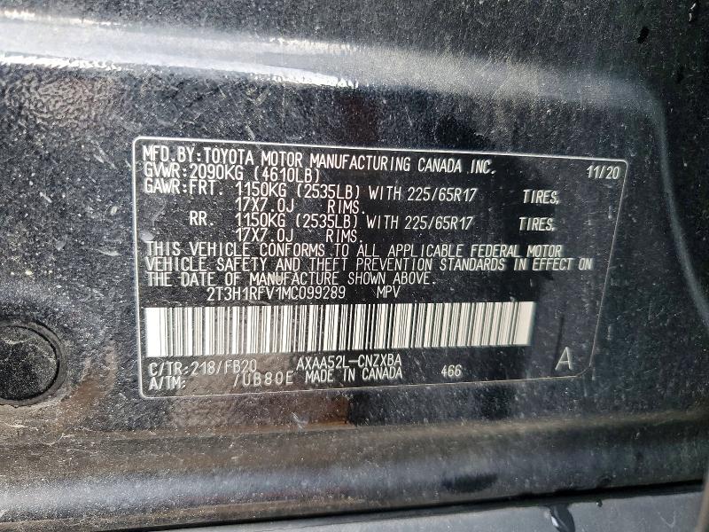 2021 Toyota Rav4 მანქანა იყიდება აუქციონზე, vin: 2T3H1RFV1MC099289, აუქციონის ნომერი: 51261966