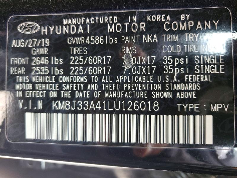 Продажа на аукционе авто 2020 Hyundai Tucson, vin: KM8J33A41LU126018, номер лота: 51597726