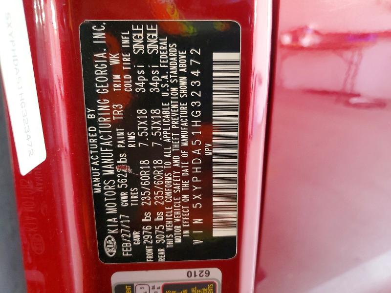 Продаж на аукціоні авто 2017 Kia Sorento, vin: 5XYPHDA51HG323472, номер лоту: 50770846