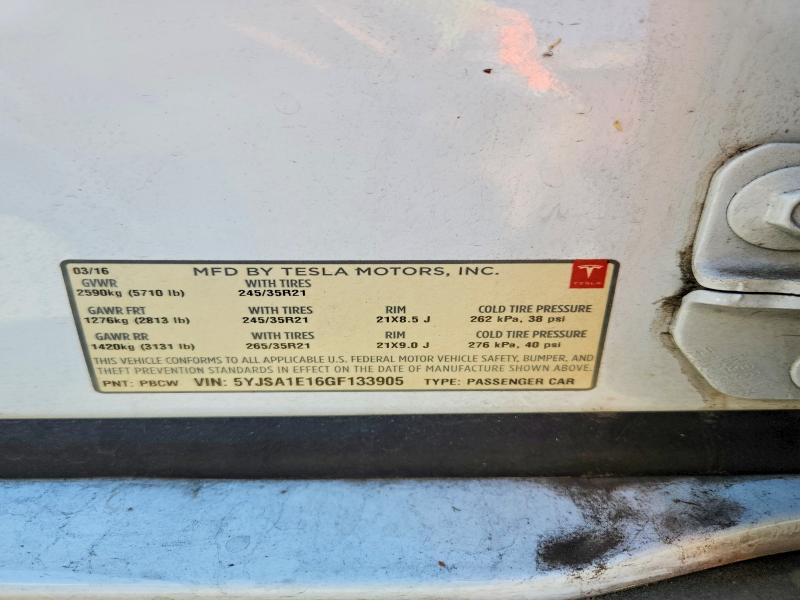 Aukcja sprzedaży 2016 Tesla Model S, vin: 5YJSA1E16GF133905, numer aukcji: 48654436