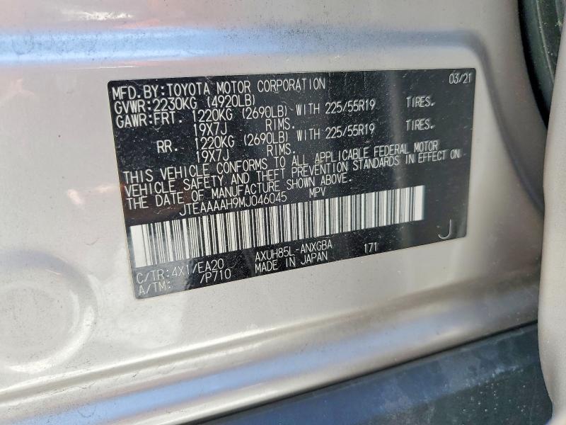 50395726 :رقم المزاد ، JTEAAAAH9MJ046045 vin ، 2021 Toyota Venza مزاد بيع