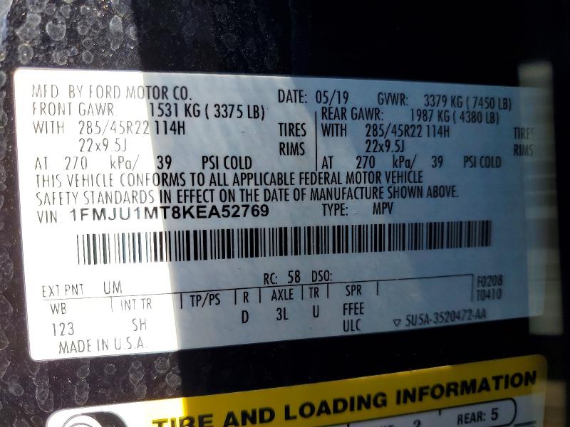 Aukcja sprzedaży 2019 Ford Expedition, vin: 1FMJU1MT8KEA52769, numer aukcji: 50077416