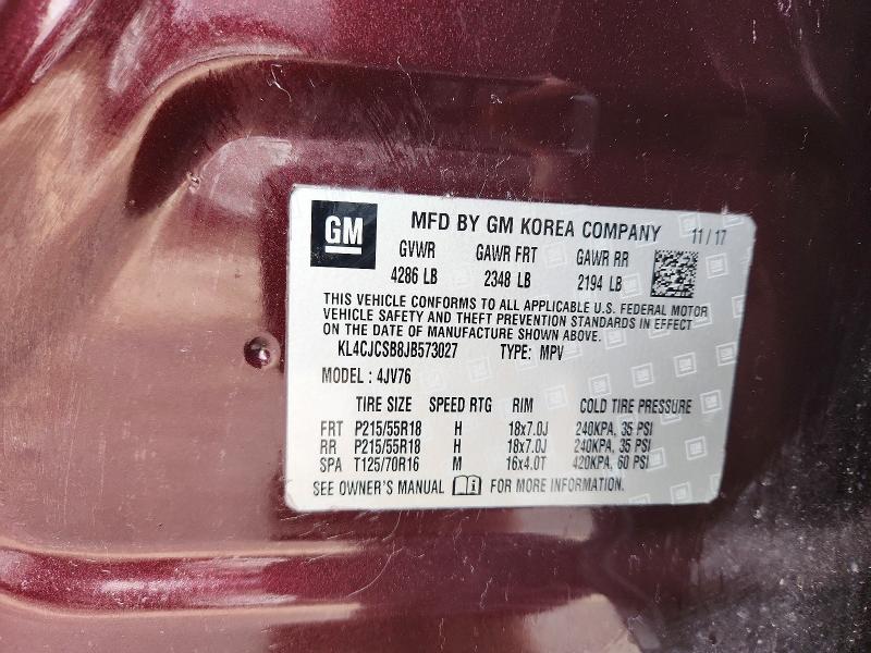 2018 Buick Encore მანქანა იყიდება აუქციონზე, vin: KL4CJCSB8JB573027, აუქციონის ნომერი: 51793976