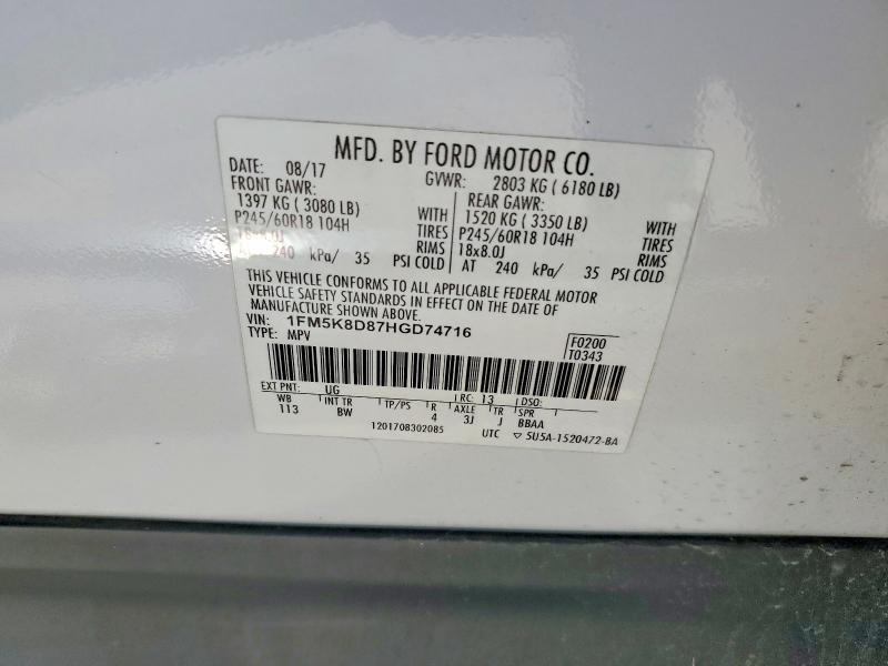 Aukcja sprzedaży 2017 Ford Explorer, vin: 1FM5K8D87HGD74716, numer aukcji: 51459926