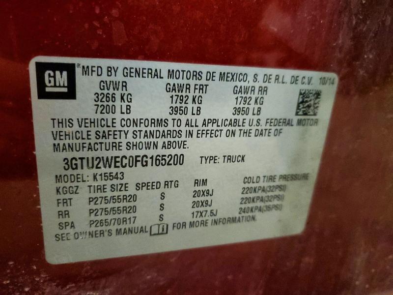 Продаж на аукціоні авто 2015 Gmc Sierra, vin: 3GTU2WEC0FG165200, номер лоту: 50918796