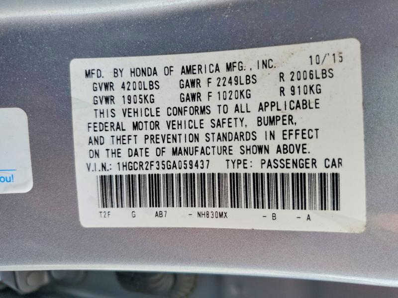 Продажа на аукционе авто 2016 Honda Accord, vin: 1HGCR2F35GA059437, номер лота: 51971346