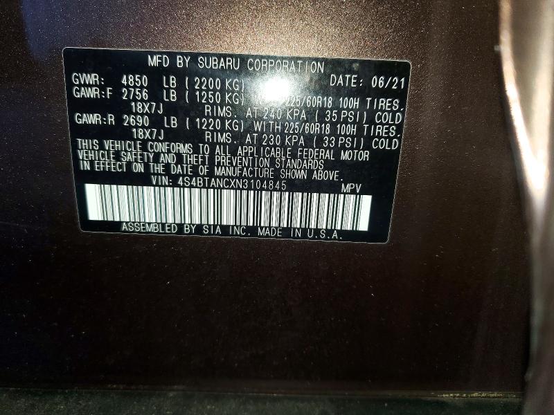 Продаж на аукціоні авто 2022 Subaru Outback, vin: 4S4BTANCXN3104845, номер лоту: 50444666