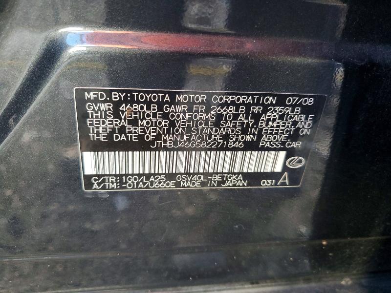 Продаж на аукціоні авто 2008 Lexus Es, vin: JTHBJ46G582271846, номер лоту: 49458796