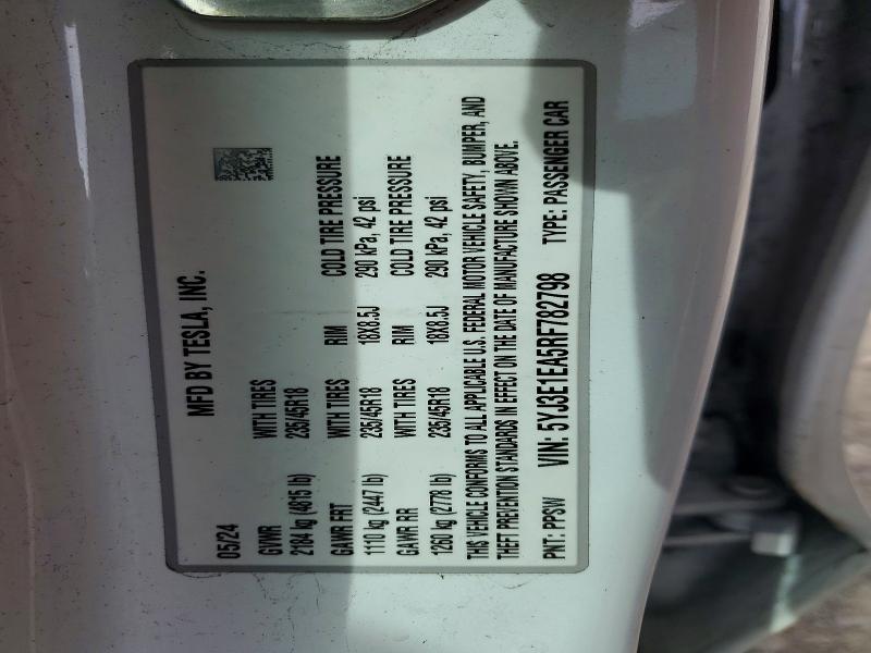 Aukcja sprzedaży 2024 Tesla Model 3, vin: 5YJ3E1EA5RF782798, numer aukcji: 50123436