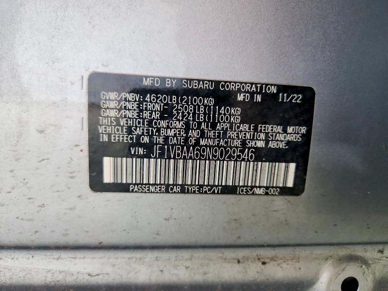 Aukcja sprzedaży 2022 Subaru Wrx, vin: JF1VBAA69N9029546, numer aukcji: 48043276
