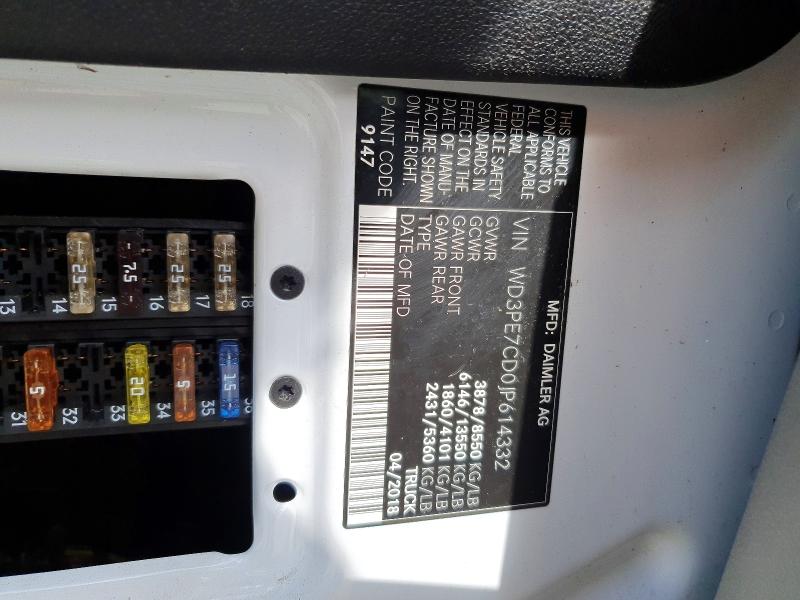 50981206 :رقم المزاد ، WD3PE7CD0JP614332 vin ، 2018 Mercedes-benz Sprinter مزاد بيع