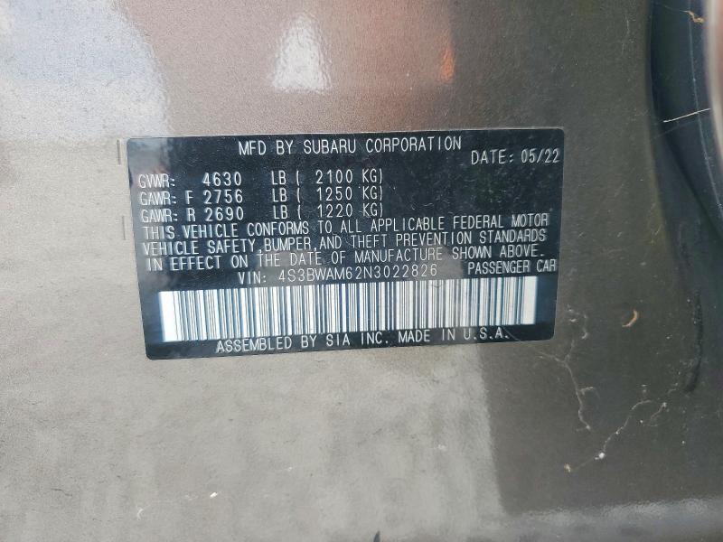 50527606 :رقم المزاد ، 4S3BWAM62N3022826 vin ، 2022 Subaru Legacy مزاد بيع