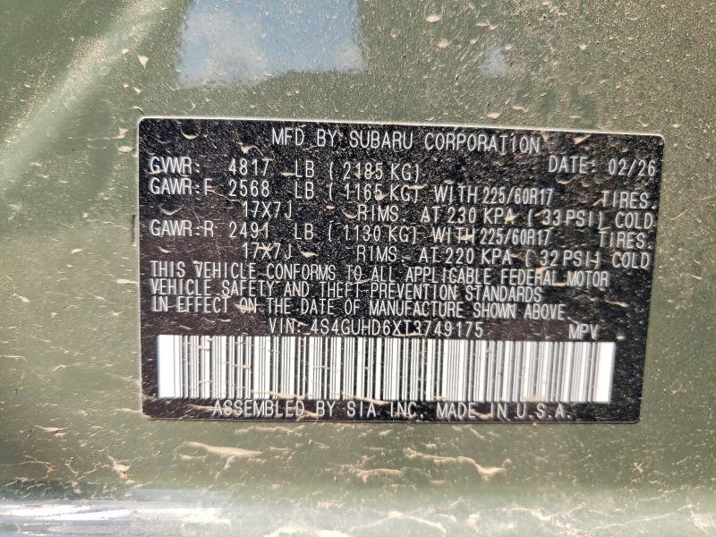 51569206 :رقم المزاد ، 4S4GUHD6XT3749175 vin ، 2026 Subaru Crosstrek مزاد بيع