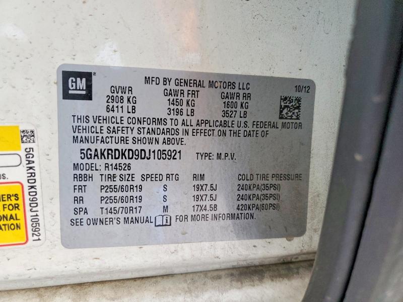 Auction sale of the 2013 Buick Enclave, vin: 5GAKRDKD9DJ105921, lot number: 51707066