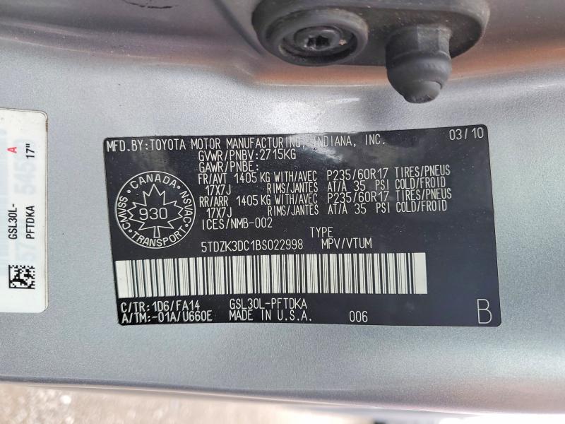 Продаж на аукціоні авто 2011 Toyota Sienna Ce V6, vin: 5TDZK3DC1BS022998, номер лоту: 47087406