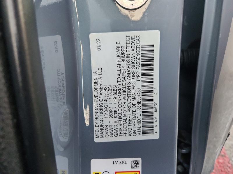 Aukcja sprzedaży 2022 Honda Civic, vin: 19XFL1H88NE007469, numer aukcji: 49094156
