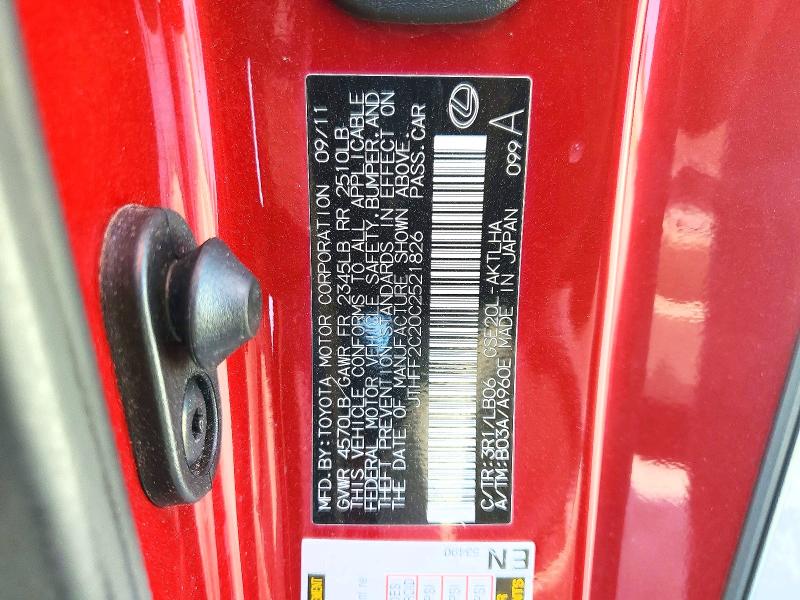51698896 :رقم المزاد ، JTHFF2C20C2521826 vin ، 2012 Lexus Is مزاد بيع