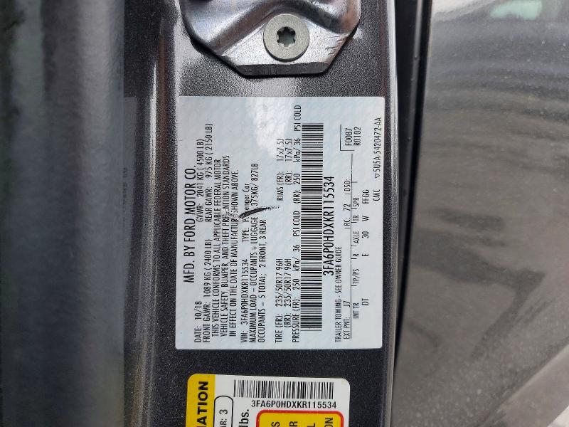 Продаж на аукціоні авто 2019 Ford Fusion, vin: 3FA6P0HDXKR115534, номер лоту: 50774646