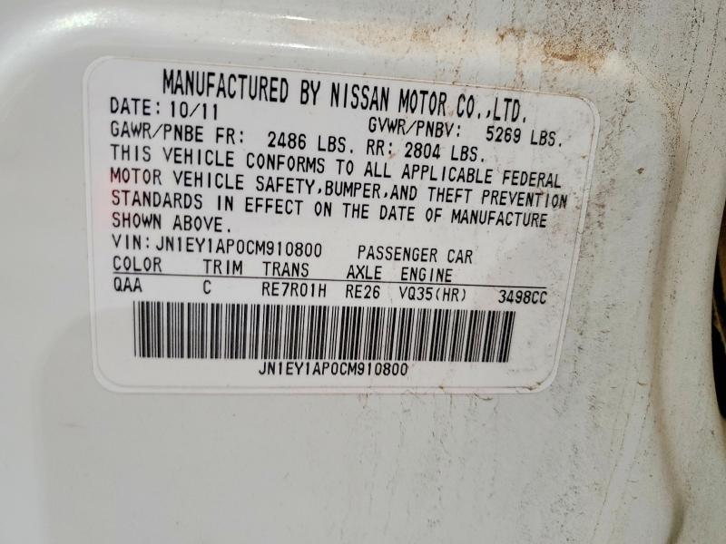 47644306 :رقم المزاد ، JN1EY1AP0CM910800 vin ، 2012 Infiniti M35h مزاد بيع