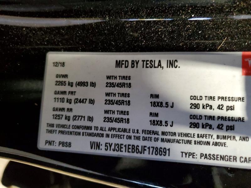 Продажа на аукционе авто 2018 Tesla Model 3, vin: 5YJ3E1EB6JF178691, номер лота: 48330436