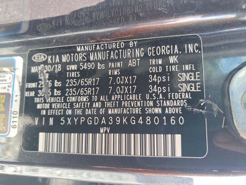 Продажа на аукционе авто 2019 Kia Sorento, vin: 5XYPGDA39KG480160, номер лота: 48827376