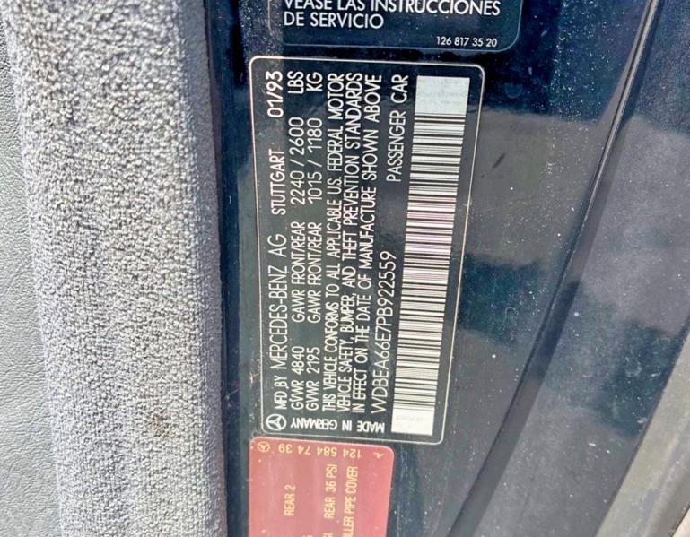 Продажа на аукционе авто 1993 Mercedes-benz 300, vin: WDBEA66E7PB922559, номер лота: 52138416