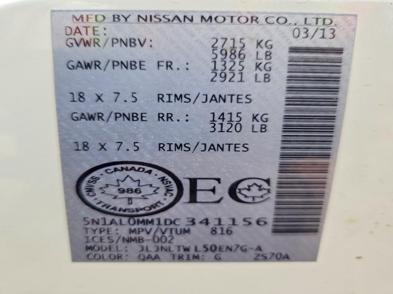 Auction sale of the 2013 Infiniti Jx35, vin: 5N1AL0MM1DC341156, lot number: 50631836