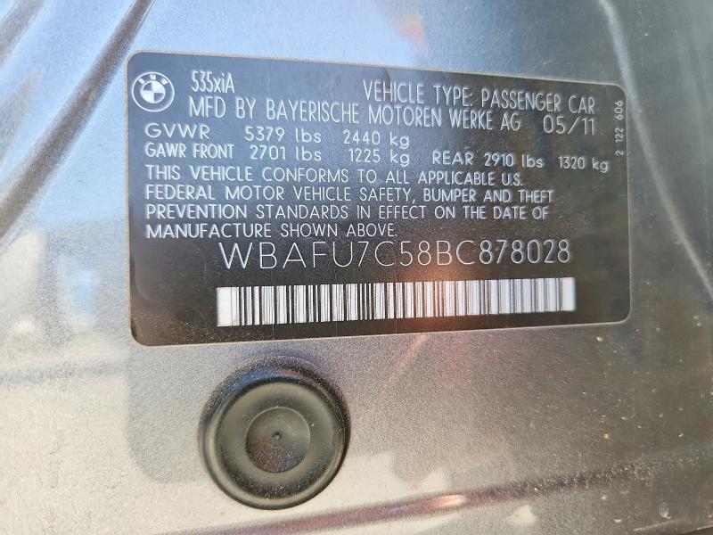49133626 :رقم المزاد ، WBAFU7C58BC878028 vin ، 2011 Bmw 535 مزاد بيع