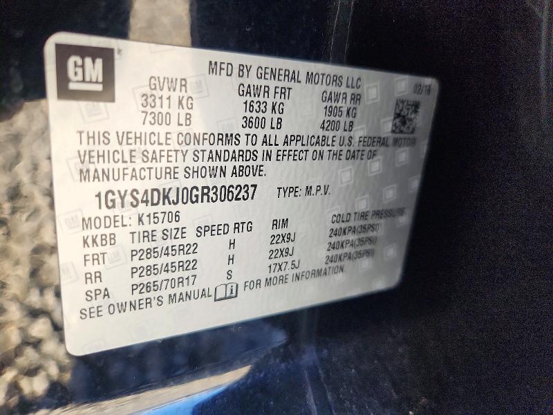 Продаж на аукціоні авто 2016 Cadillac Escalade, vin: 1GYS4DKJ0GR306237, номер лоту: 50292856
