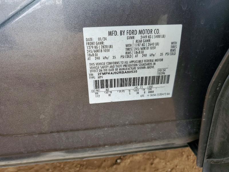 49461086 :رقم المزاد ، 2FMPK4J92RBA80535 vin ، 2024 Ford Edge مزاد بيع