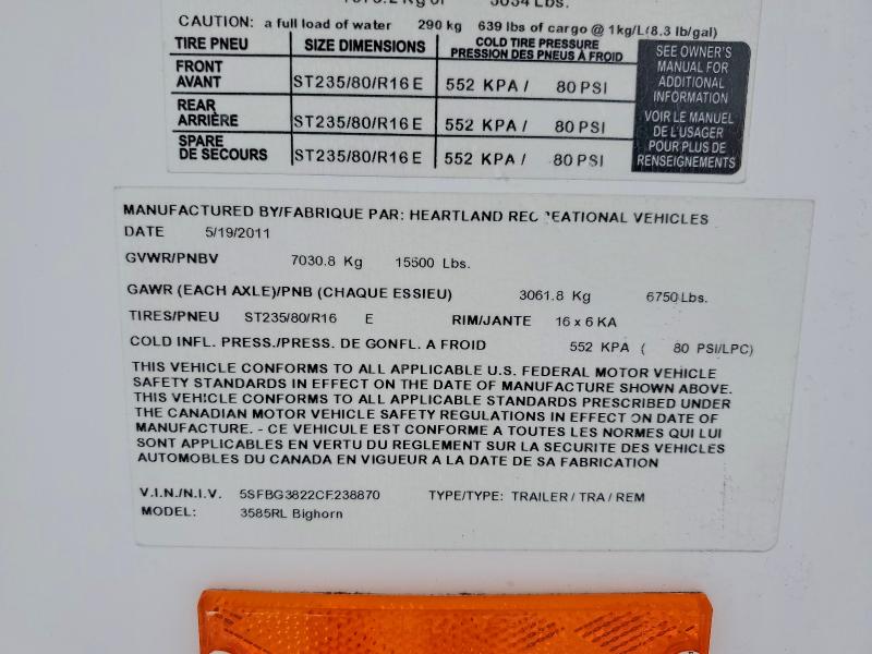 Продаж на аукціоні авто 2012 Heartland Rv Recreational Vehicle (rv), vin: 5SFBG3822CE238870, номер лоту: 45785516